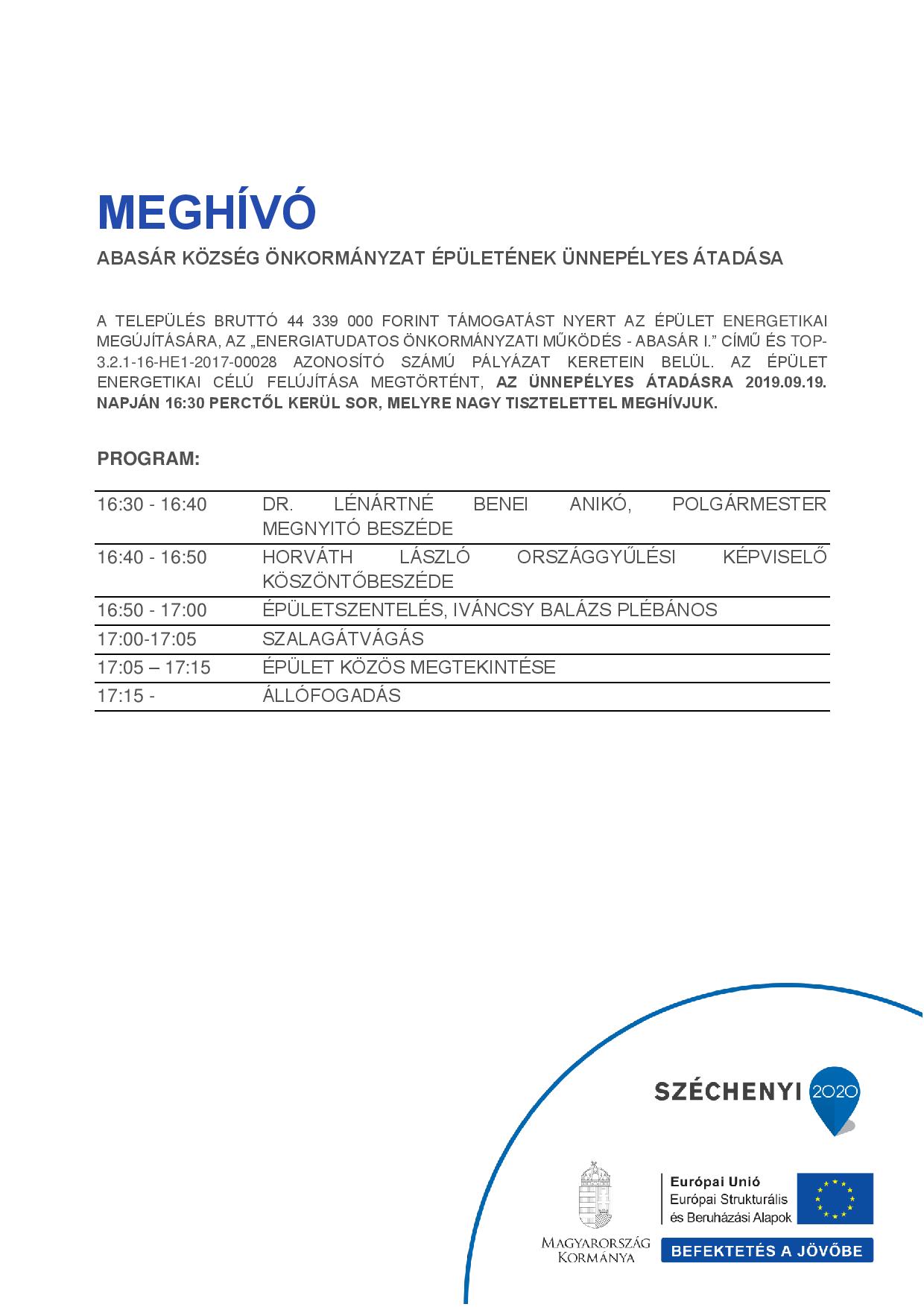 Meghívó – Önkormányzat épületének ünnepélyes átadása
